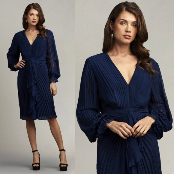 Tadashi Shoji Dresses & Skirts - NWT NWT TADASHI SHOJI AVO22075M Gordon Long Sleeve Pleated Formal Dress Navy 2
